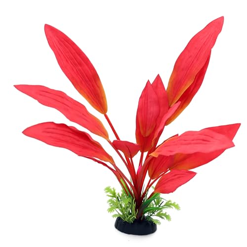 ALEGI Silk Aquarium Plants, 12 Inch Artificial Silk Plants Decorations for Fish Tank,Aquarium Décor Plastic Plants (Red, 2 Pack) - color: Red