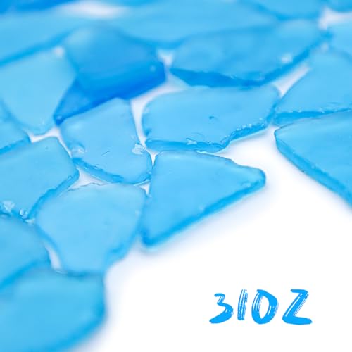 Large Caribbean Blue Sea Glass Pieces for Crafts, 31 oz Non-Dyed Frosted Glass, 1.2–2 in Beach Glass Look for Christmas Tree DIY, Wreath Decor, Vase Filler, Centerpieces & Coastal Decor - color: Caribbean Blue