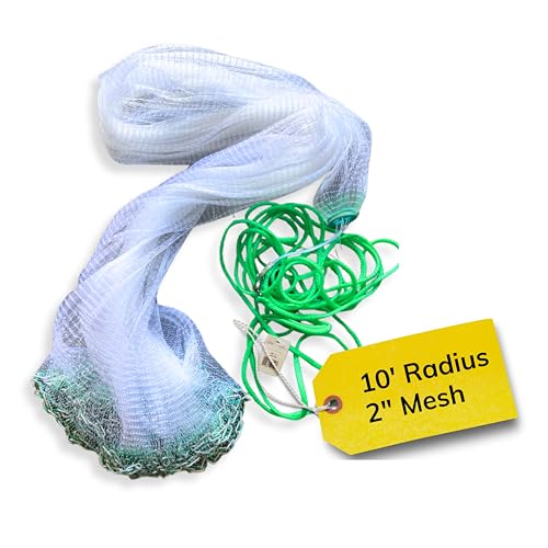 Cast Nets 4.5ft-10ft Radius|3/8",1/2",1" Mesh for Fishing with Chain Bottom, Salt Water Casting Fishing Net Gear, Easy Throw Nets Fishing Bait - Elite Series - size: 10' Radius | 2" Mesh