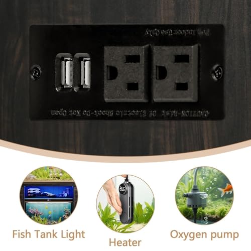55-75 Gallon Fish Tank Stand with Power Outlet & LED Lights, Heavy Duty Aquarium Stand with Storage Drawers & Barn Doors, Reptile Tank Cabinet for Turtle, Reptile Terrarium, Dark Oak - color: Dark Oak