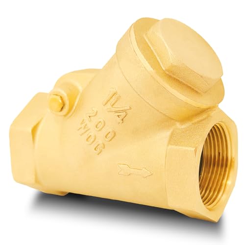 1-1/4" NPT Brass Y-Type Check Valve, Y Type Non Return Swing Check Valve, Level One Way Counterflow Valve to Prevent the Medium Backflow for Oil Water Gas Air（1-1/4", DN32） - size: 1-1/4"-NPT