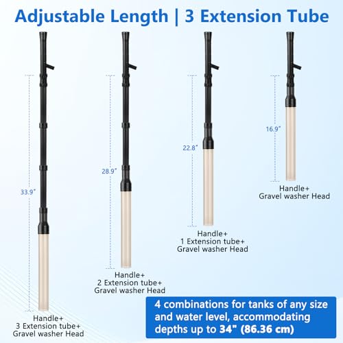 AQQA Gravel Vacuum for Aquarium Siphon - Adjustable Flow Fish Tank Cleaner with Handle, Manual Siphon Pump Water Changer Sand Rock Suction Cleaner, Upgraded Hard Hose with Threaded Connection (L) - size: L for tanks under 34" deep