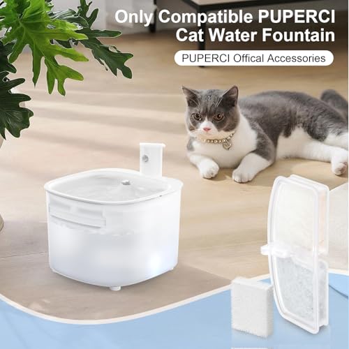 6 Pack Replacement Filters & 6 Pack Replacement Pre-Filter Sponges Filters for PUPERCI Wireless Cat Water Fountain 2.6L Rechageable Cat Fountain Puperci