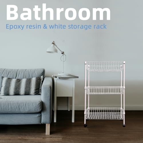 NSF white 3-layer storage rack, refrigerator crevice rack, washing machine crevice rack, laundry room dirty clothes storage, multifunctional household epoxy resin deep mesh basket - size: 3-White H basket