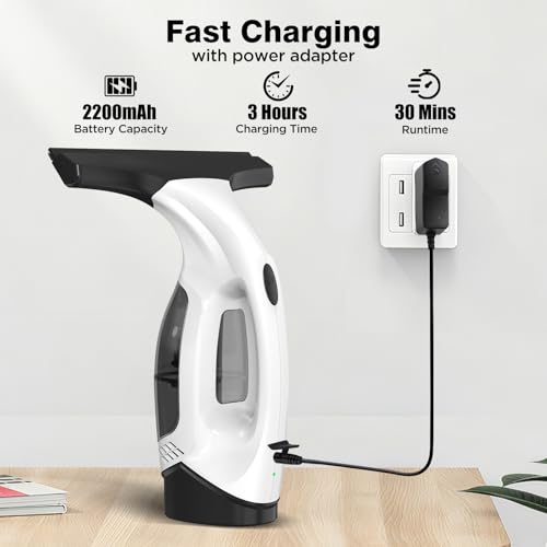 Window Vacuum Squeegee Cordless, 2000Pa Electric Window Cleaner Tool with 2200mAh & 150ml Water Collection Tank, Cleaning Kit Shower Squeegee for Glass Doors, Tiles, Mirrors, Car (White) - color: Beige