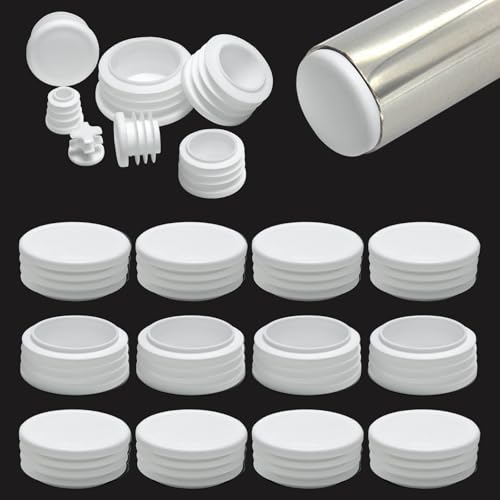 EASYEAH 1-7/8" (48mm) Plastic Hole Plugs White -Round Chair Leg Caps, Flush Mount Pipe Plugs, Tubing End Caps for Metal&Wood Legs Tube, Outdoor Furniture Feet caps & Table Plastic Plugs, 12 PCS - color: White, size: 12 PCS,1-7/8"