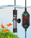 AquaMiracle Aquarium Heater 50W Fish Tank Heater for 5-10 Gal Tanks, LED Digital Display Thermostat Turtle Heater with Out-of-Water Auto Shut-Off, Overheat Protection & Memory Function - size: For 5-10 Gal Tank