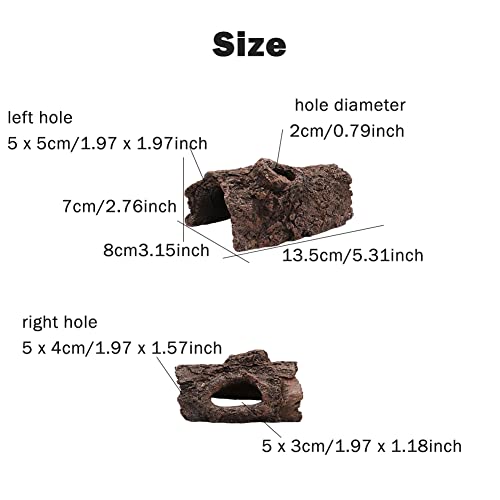 Small Resin Aquarium Hideout Log, Tree Trunk Fish Tank Decor Ornament, 5.31 in Hollow Cave with Multiple Openings, for Freshwater Tanks and Terrariums, Brown