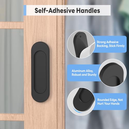 2 Pack Self Stick Sliding Door Handles, Aluminum Alloy 4 Inch Self Adhesive Cabinet Knobs for Push-Pull Glass Barn Doors, Closets, Wardrobes, Windows (2, Black) - color: Black