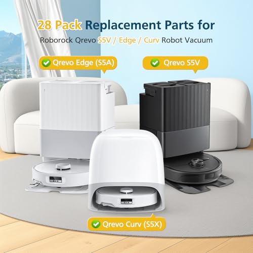 Qrevo S5V Replacement Parts for Roborock Qrevo S5V / Curv/Edge/Edge S5A / Curv S5X, Accessories include 2*Set Main Brush, 6*Mop Pads, 6*Vacuum Bags, 4*Hepa Filters, 6*Side Brush, 2*Cleaning Tool - style: for Qrevo S5V/Curv/Edge