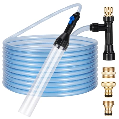 DXOPHIEX Gravel Vacuum for Aquarium Fish Tank Siphon Aquarium Water Changer with Three Metal Faucet Adapter and Long Hose 30 Feet - size: 30FT