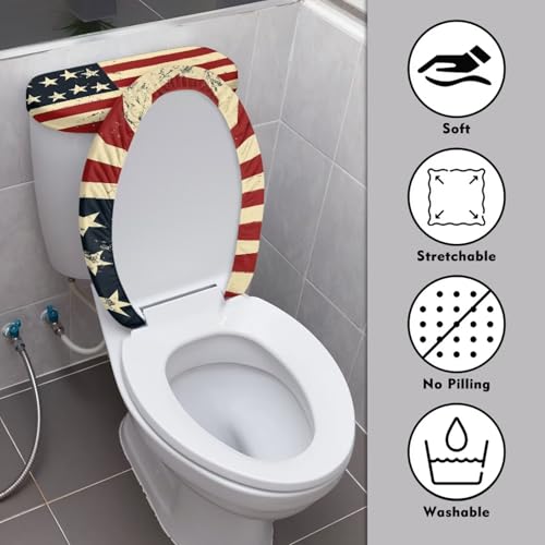 Vintage American Flag 2 Pack Novelty Toilet Lid Cover Set Stars US Flag Standard Toilet Seat Lid Covers July 4th Travel-Friendly Toilet Tank Cover - color: Vintage American Flag