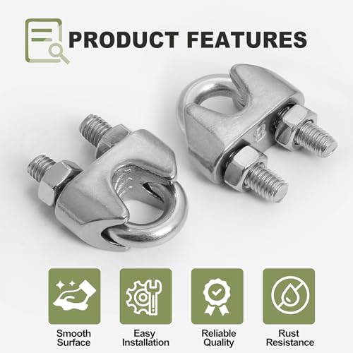 12pcs M8 Wire Rope Clamp, 5/16 inch Cable Clamps Stainless Steel Wire Rope Clips - size: M8