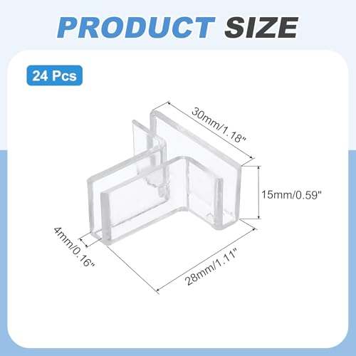 uxcell 24Pcs Plastic Glass Connector, Suitable for 4mm Thick t Shaped Glass to Glass Clamp, Fixing Bracket Rimless Clip Holder for Aquarium Fish Tank Display Shelves, Transparent - color: Transparent, size: 4mm