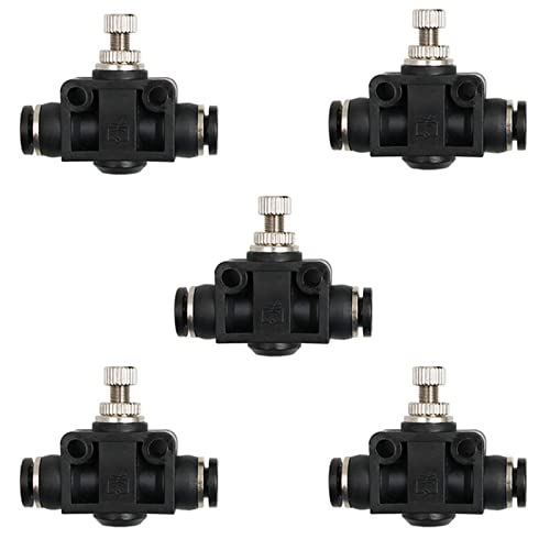 5PCS 1/4” OD Pneumatic Air Flow Control Valve, Union Straight in-Line Speed Controller Fitting 1/4 Inch Tube OD x 1/4 Inch Tube OD - size: 1/4" OD