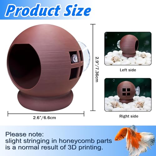 3-in-1 Honeycomb Betta Hammock Cave & Hideout with Suction Cup - Aquarium Decor for Betta Fish to Rest, Hide, Play - Easy Mount 3D Printed Fish Tank Accessory 3.15"x3.15"x3.15"