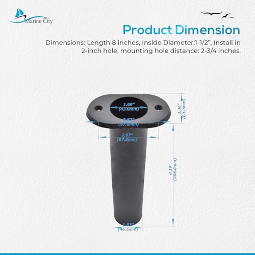 MARINE CITY Flush Mount Fishing Rod Holder, 90 Degree ABS Plastic, for Boats, Kayaks, Yachts - color: Black, style: 2 Pcs