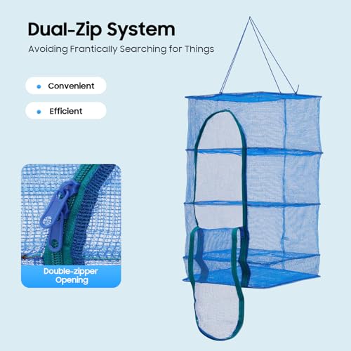 YIYIBYUS 4-Layer Drying Net Holder, Folding Fish Drying Net Mesh Hanging Food Drying Rack with Zipper