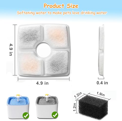 16 Pack Replacement Filters & 16 Pack Pre-Filter Sponges for Veken 84 oz / 2.5L Automatic Pet Water Fountain, Triple Filtration Cat Fountain Replacement Filter - color: 16+16