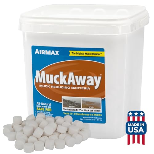 Airmax MuckAway, Natural Pond Muck Remover, Cleans & Clears Away Muck & Sludge, Easy to Use Bacteria & Enzyme Tablets, Safe for the Environment, Treats 1,500 Sq Ft, 6 Month Supply, 16 Scoops, 8 lbs - size: 16 Scoops