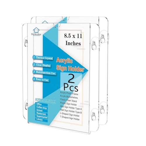 Pecmuikee Acrylic Window Sign Holder Suction Cups 8.5 x 11,Clear Acrylic Frames Wall Mount Advertising Signage Sign Holder for Glass Door Mall, Office, Home, Store, Restaurant (2 Pack)