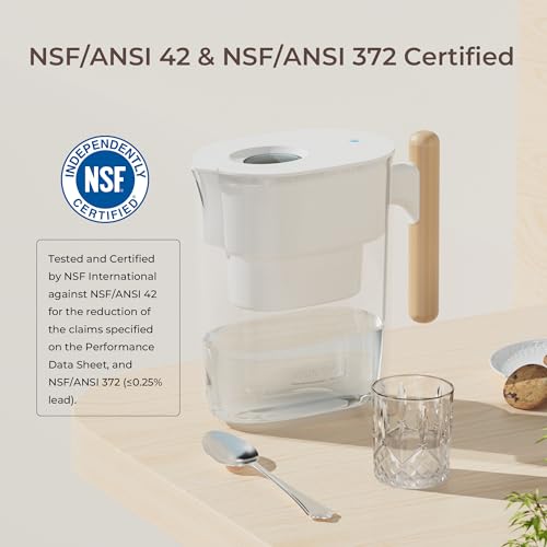 Waterdrop PT-04W Water Filter Pitcher, 10-Cup Capacity, NSF Certified, 200-Gallon Long-Life Filter, 5X Longer Filter Life, Reduces PFOA/PFOS and Chlorine, BPA-Free, Sturdy Wooden Handle, White - color: White, style: Classic Pitcher