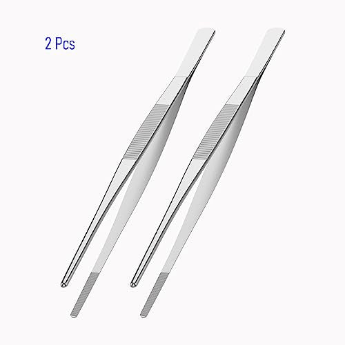 2 PCS 12 Inch Stainless Steel Tweezers, with Straight Round Blunt Serrated Tip, 1/16 Inch Thickness Stainless Steel, Multipurpose Daily Garden Home Lab Craft Repairing Tool - size: 12"L(1/16"T)