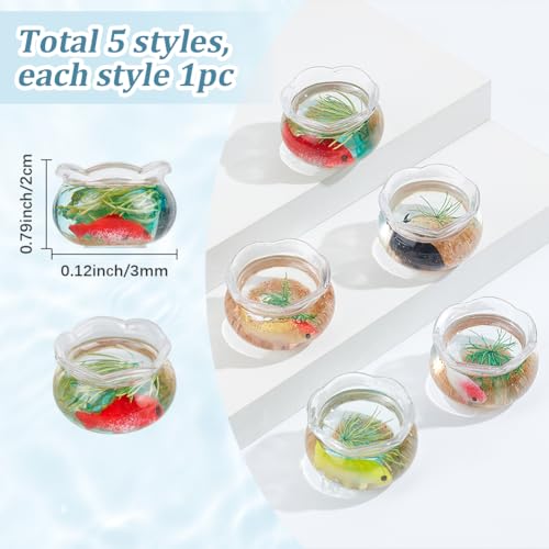 SUNNYCLUE 5Pcs 5 Styles Miniature Fish Tank Fish Bowl Plastic Simulated Round Goldfishes Grass Bowls Tanks Mini Display Decorations Accessories for Desktops Garden Scene Decors DIY Crafts Adults
