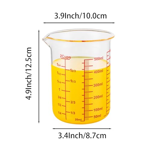 High Borosilicate Glass Measuring Cup-V-Shaped Spout，Glass Measuring Beaker for Kitchen or Restaurant, Easy to Read, 500 ML (16 Oz, 2 Cup) - size: 2Cup,500ML