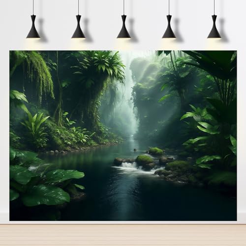 Forest Aquarium Background Tropical Jungle Green Plants Fish Tank Background Foggy Rainforest Tranquil Lake Stream Reptile Tank Backgrounds Forests Waterfall Reptile Enclosure Backgrounds 24x12in - color: Dark_Green, size: 24(W)x12(H)inches/ 60(W)*30cm(H)