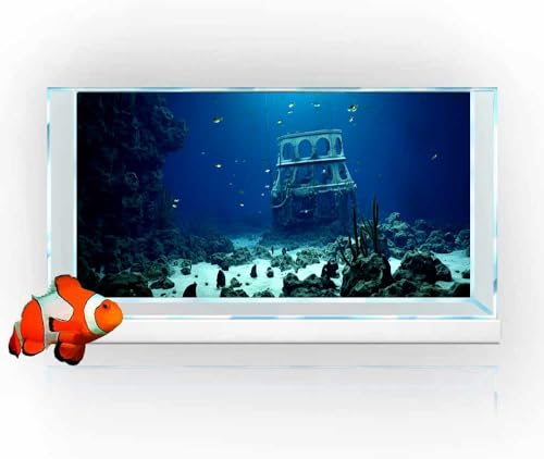 30X12IN Natural Underwater Aquarium Background, Pictures 3D Fish Reef Fish Tank Decoration Background, with 8 EVA Double-Sided Tape - color: Ocean, size: 30X12in/75X30cm