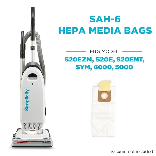 Simplicity Vacuums SAH-6 Certified Hepa Vacuum Replacement Bags, Fits with S20EZM Allergy Upright Vacuum Cleaner, Symmetry and 6 Series, Type A Bags, 6-pack Set