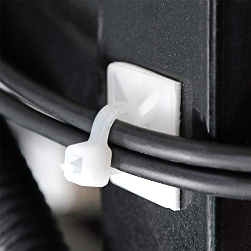 3/4" Strong Back-Glue Self Adhesive White Cable Zip Tie Mounts 100pcs with 8" Ties, Screws, Outdoor Sticky Wire Fasteners Cable Clips Management Anchors Organizer Holders Squares - color: White, size: 100 Piece