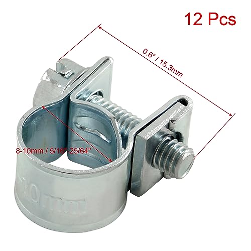 12pcs Gas Line Clamp(8-10mm), Zinc Plated Mini Fuel Hose Clamp Adjustable Tube Clamp for Pipe Fuel Line - size: 8-10mm