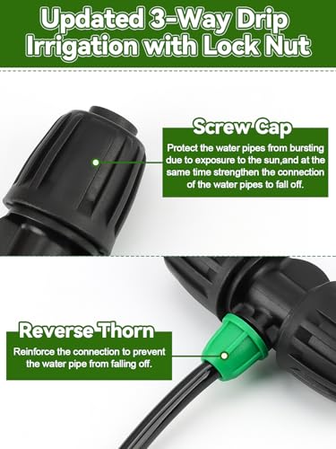 Kalolary 20PCS Locked Barbed Tee Connectors, 1/2” to 1/4” Drip Irrigation Fittings Kit 12/16mm to 4/7mm Tube Lock Female Connector 3-Way Barbed Lock Irrigation Parts for Watering System (Black Green) - color: Black Green 1/2" to 1/4" 3-Way