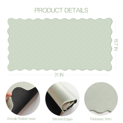Cute Scalloped Desk Mat with Sage Green Polka Dot Large Mouse Pad Computer Mat Aesthetic Keyboard Mat for Desktop Laptop Protector for Office & Home - color: A2- Sage Green