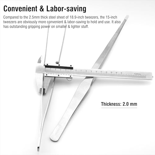 2Pcs 15 inch Extra Long Rustproof Tweezers for Salt & Fresh Water, Heavy Duty Reptile Feeding Tongs for Aquarium & Terrarium, Large Metal Snake Feeding Tongs, SUS 304 Stainless Steel Tweezers - size: 15 inch, 0.08 inch, 2-pack