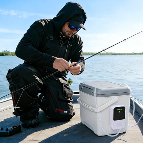 Live Bait Aerator Silent Dual Operating Mode Rechargeable Aerator for Fish, Large Capacity Aquarium Air Pump with Universal Clip for Most Bait Buckets - size: 4W 8000mAh(2 hoses)