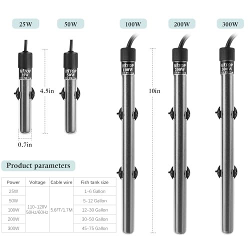 HITOP Compact Submersible Aquarium Heater -100w Digital Heater for Fish Tank Turtle Tank, for Saltwater and Fresh Water with Temperature Controller - size: (12-30Gal) 100W
