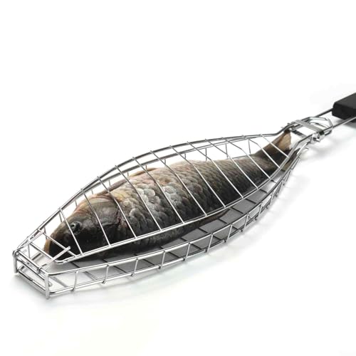 Fish Grill Basket, Stainless Steel Fish Grilling Rack For Oven With Detachable Handle , Large Whole BBQ Fish Grill Basket For Live Fish, NonStick Fish Basket for Grilling Perfect for Salmon, Veggies, And Seafood