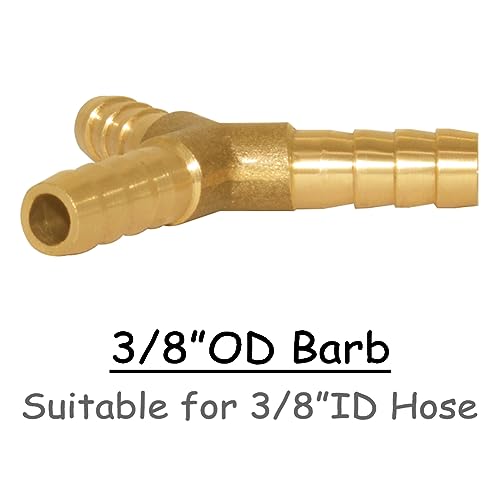 Uenede 3PCS Solid Brass 3/8"OD Barb Fittings Y 3-Way Union Intersection Hose Barb Fitting for Water/Oil/Gas - size: 3/8" Barb, style: Y (3 Way)