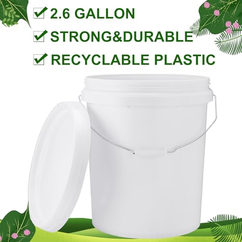 Gerrii 10 Pack White Plastic Bucket with Handle and Lid Food Storage Bucket Containers All Purpose Pail for Multipurpose Paint Water Art Crafts Projects Garage Organization (White,2.6 Gallon) - color: White, size: 2.6 Gallon