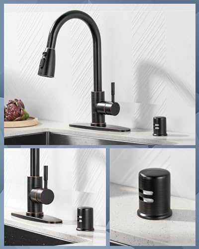 Kitchen Faucet with Air Gap: WOWOW Stainless Steel Kitchen Sink Faucet and Dishwasher Air Gap Kits for Kitchen Sink 2 or 4 Hole, Oil Rubbed Bronze Kitchen Faucet Combo with Sprayer - color: C: Oil Rubbed Bronze, style: Kitchen Faucet with Air Gap Kit