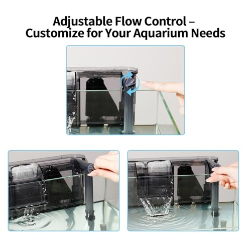 U3 Aquarium Filter with Built-in UV Sterilizer for Green Water Control,Extra-Large Filter Chamber,Anti-Splash High Walls & Extended Adjustable Intake Pipe for 30-75 Gallon Fish Tanks