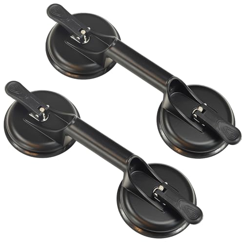2 Pack Suction Cups Heavy Duty Aluminum Vacuum Plate Handle Glass Holder Hooks to Lift Large Glass/Tile Lifter/Moving Glass/Pad for Lifting/Dent Puller - color: 2 Pack Double Plate-Black