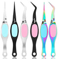 6 Pieces Craft Tweezers Crossing Lock Curved Tweezers Stainless Steel Soft Grip Precision Reverse Grip Fine Tip Tools for DIY Craft, Jewelry, Beading, Electronics, Laboratory Work