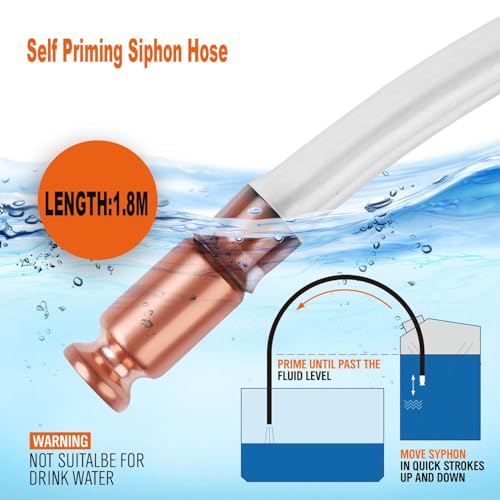 Wadoy Self-Priming Siphon Hose Pump Kit - 6FT 1/2" Valve Liquid Transfer Hose for Gas, Oil, Water, Aquarium, Fuel - Food Grade Silicone Tubing, Universal Fit for Jugs, Barrels, Tanks(2 Pack)