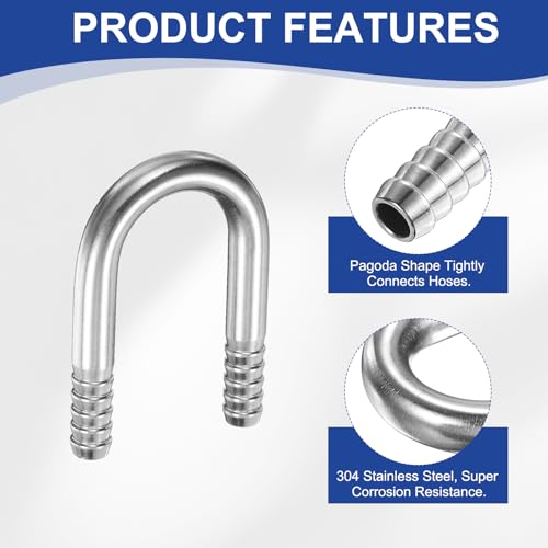 PATIKIL 3/8" (10mm) x 3/8" (10mm) Hose Barb Fittings, 1 Pcs 304 Stainless Steel U Shaped Joint Connector Barbed Fitting Metal Splicer - size: 3/8" (10mm)