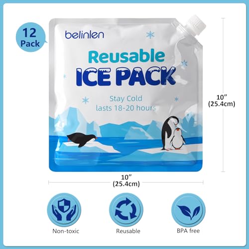 12 Pack 7x7 Inch / 10x10 InchReusable Long Lasting Ice Packs for Cooler, Reusable Ice Packs for Lunch Box, Lunch Bags for Beach, Fishing, Camping - size: 10x10in/12Pack