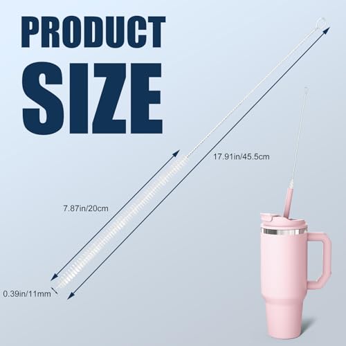 Podoy Straw Brush Pipe Cleaner with 18" Long White Nylon Bristle Wire Stainless Steel Cleaning Pipe Straw Brush (Pack of 2)